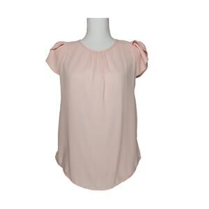 APRIL WOMEN'S PINK BLOUSE ROSE-LIKE SHOULDER SLEEVES PLEATED FRONT - SIZE MEDIUM